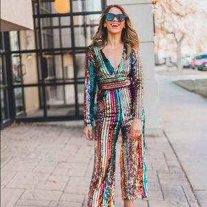 Pop The Champagne Pocketed Sequin Jumpsuit